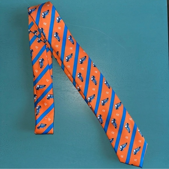 Tommy Hilfiger Tie Orange & Blue Stripes Necktie Cleats Print Sports Classic - Picture 1 of 5